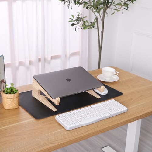 Wooden Laptop Stand for Desk, 2-in-1 Riser and Vertical Laptop Stand | notebook computer holder upright organizer home office workstation timber ergonomic ventilated anti skid space saver