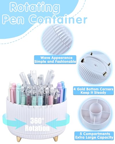 LXEVIHK White Desk Accessories, Office Supplies 360°Pen Holder Desk Organizers, With Tape Dispenser, Stapler, Staple Remover, Ect, Infuse Your Space With Porcelain Serenity, Back to School - color: White