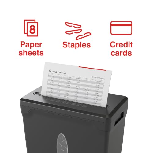 Staples 8-Sheet Cross-Cut Paper Shredder, Anti-Jam, Shreds Paper/Credit Cards/Staples, for Office & Home Use with 3.6 Gallon Bin, Black - size: 8 Sheet