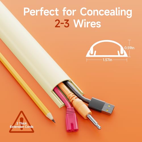 Delamu 85in Adhesive Cord Hider Wall, Mounted TV Cord Cover Kit, Multiple Cable Raceways for Wall Corner, Wire Cover Hiders for 2-3 Cables, 1.57" W X 0.59" H, Beige - color: Beige, size: 85in L X 1.57in W X 0.59in H