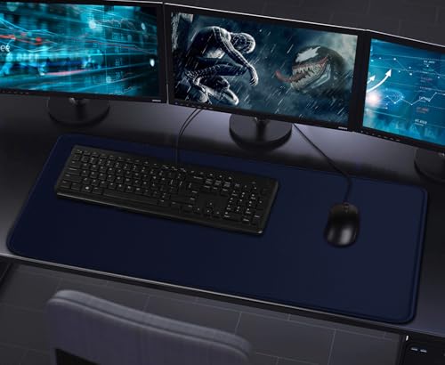 Large Extended Gaming Mouse Pad with Stitched Edges Waterproof 31.5X15.7In - color: Dark Blue, size: 31.5L x 15.7W inches