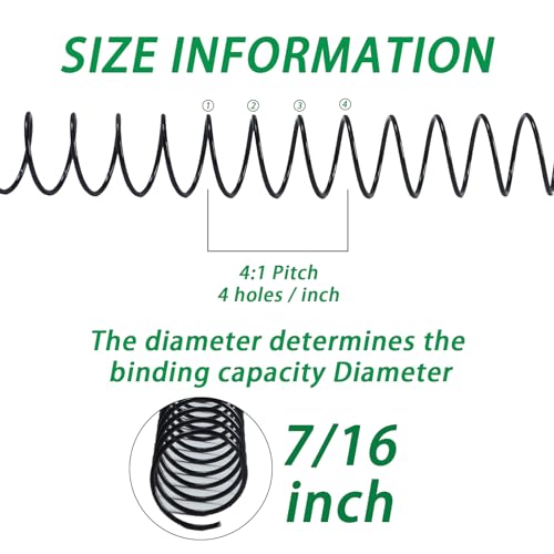 Rayson 11.1mm Spiral Metal Coil for Binding, 4:1 Pitch, 48-Loops, 7/16" Coils Binding Comb 80 Sheets Capacity, Black Color & Pack of 100 - color: Black, size: 7/16 inch (80 Sheet Capacity)
