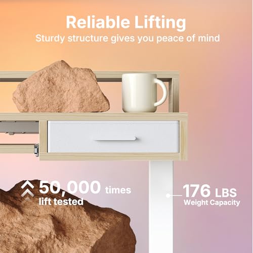 HUANUO 63″ x 26″ Electric Standing Desk with 2 Drawers &24.4″ Large Keyboard Tray, C-Clamp Mount Compatible, Adjustable Computer Desk for Office, Sit Stand Up Desk with 4 Height Presets, Light Walnut - color: Light Walnut, size: 63*26 inch