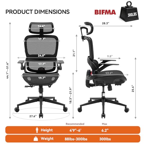 SIHOO B100 Mesh Office Chair, Comfy Ergonomic Office Chair - color: Deep Black, size: Pack of 1