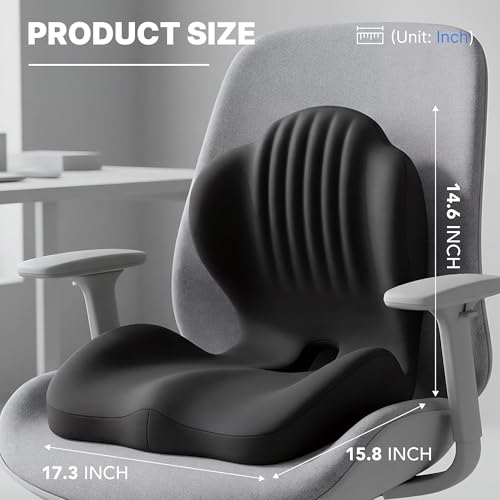 Ergonomic Seat Cushion with L-Shaped Design for Office Chair (Black) | Memory Foam Orthopedic Cushion with Coccyx Hollow, Lumbar Support & Tailbone Pain Relief for Car, Truck, Gaming Chair - color: Black