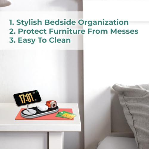 BLACK+DECKER Water-Resistant Nightstand Mat, 7.5" x 11" – Protects Nightstands from Liquids & Dirt, Travel-Ready, Stylish PU Leather Protector, Night Stand Covers, End Side Table Pad, Coffee Table Top