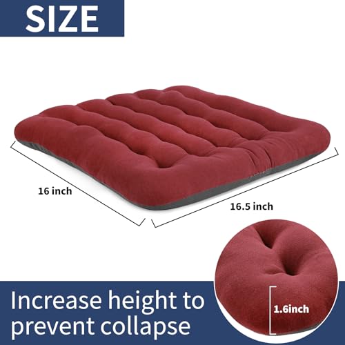 BUYUE Good Support Office Chair Cushion Padded, Soft Velvet Comfortable Non-Slip Seat Cushion for Computer Desk Kitchen Chair (1 Count, Red) - color: Red