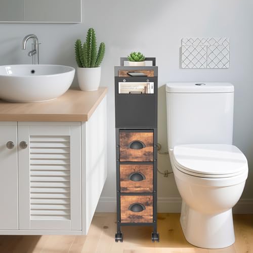 Oppro Small Narrow Side Tables, 3 Drawers Skinny Bedside Table Nightstand - color: Rustic, size: 3 Drawers