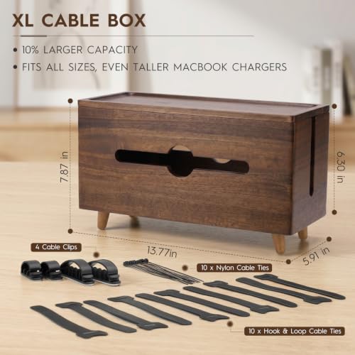 Extra Large Cable Management Box,Wood Cable Organizer Box,Power Strip Box & Organizer for Power Strip, TV Wires & Desk Cable Storage,Hide Desk Cord and Floor Cables