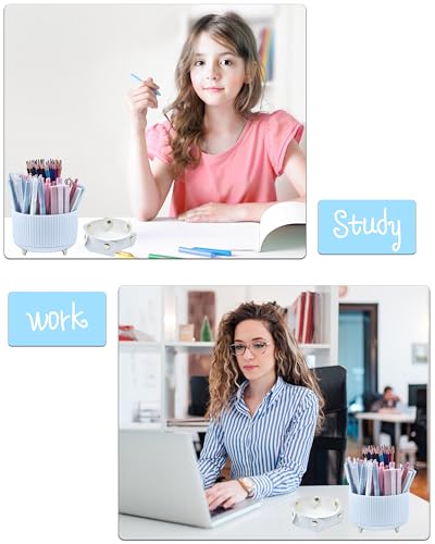LXEVIHK White Desk Accessories, Office Supplies 360°Pen Holder Desk Organizers, With Tape Dispenser, Stapler, Staple Remover, Ect, Infuse Your Space With Porcelain Serenity, Back to School - color: White