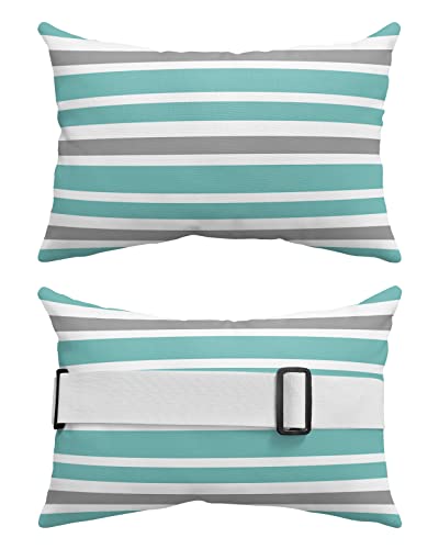 Outdoor Pillow for Lounge Chair with Strap & Insert Teal Green, White and Grey Stripes Recliner Head Pillow Striped Waterproof Headrest Patio Lumbar Pillows for Beach Pool Office Chaise Chair 11x16 - color: Stripe62661, size: 1 Pack - 11"x16"