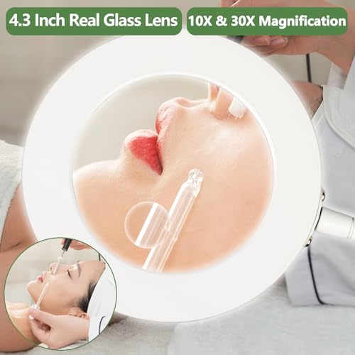 HITTI 10X & 30X Floor Magnifying Glass with Light, Standing Mag Lamp for Close Work, Esthetician, Jewellery, Crafts, Lash, Adjustable Color Modes and Flexible Gooseneck LED Lighted Magnifier(White)