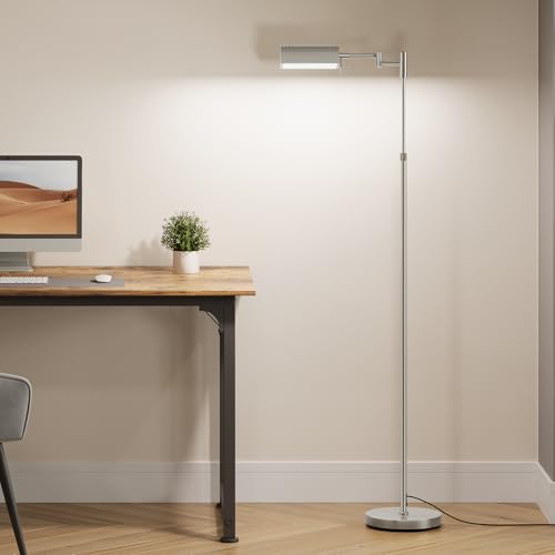 SUNMORY Dimmable LED Pharmacy Floor Lamps, 16W/1500LM Bright Reading Lamp | Remote Touch Control, 350°Swing Arm, Adjustable Height, Task Craft Tall Standing Light for Living Room Bedroom Office, Nickel - color: Nickel