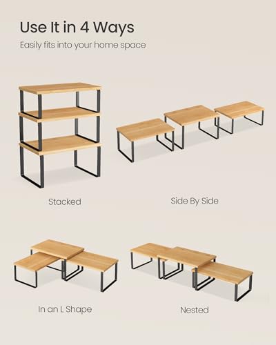 SONGMICS Cabinet Organizer Shelf, Set of 3 Spice Rack, Kitchen Storage | Hidden Litter Furniture, Discreet Cat House, Particleboard, MDF, 31.5x19.5x19.5 in, White, KADIN Collection UPCL013W01 - color: Ink Black + Natural Beige