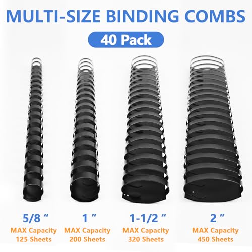 HOUYEE 40 Pack Plastic Binding Combs, 19 Rings, Multi-Size, Black - size: Multi Size,40P