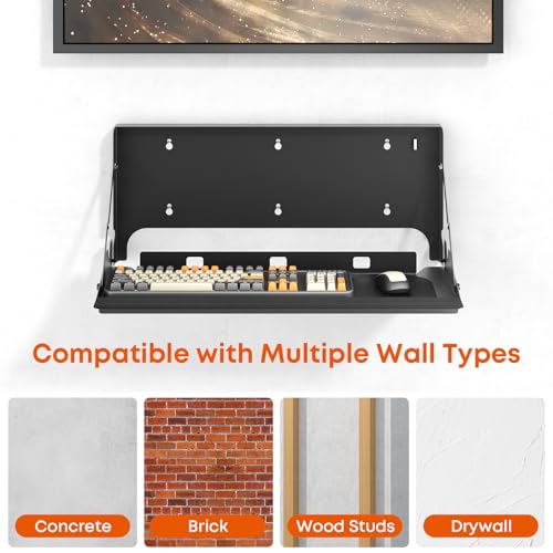 24 Inch Flip Down Keyboard Tray Wall Mount, Fold Down Typing Platform