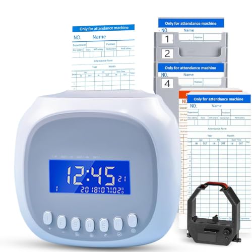 Time Clocks for Employees Small Business, Auto-Align Time Clock, 6 Punches per Day Time Machine | Clock in Machine for Employees with 100 Time Cards, 2 Ink Ribbons