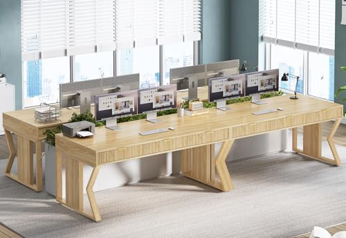 SEDETA 55" Executive Office Desk with 3 Drawers, Home Office Desk with Storage Drawers, Computer Writing Desk Study Table, Natural Oak