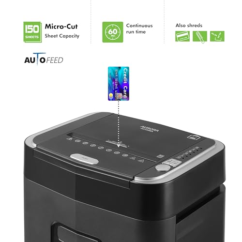 Aurora Professional Grade 150-Sheet Auto Feed Micro-Cut Paper and Credit Card Shredder/60 Minutes Continuous Run Time - size: 150-Sheet Micro Cut