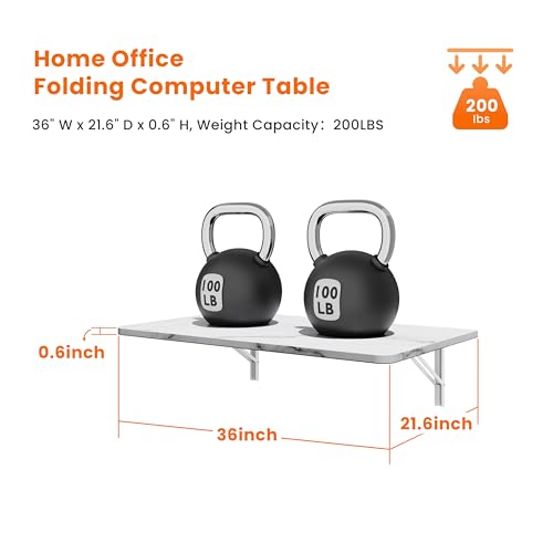 IAE Wall Mounted Folding Desk,Floating Computer Desk for Small Spaces,White | 36x22in engineered wood desktop with metal brackets, folds flat to save space in home office, apartment and laundry room - color: White, size: 36"*22"