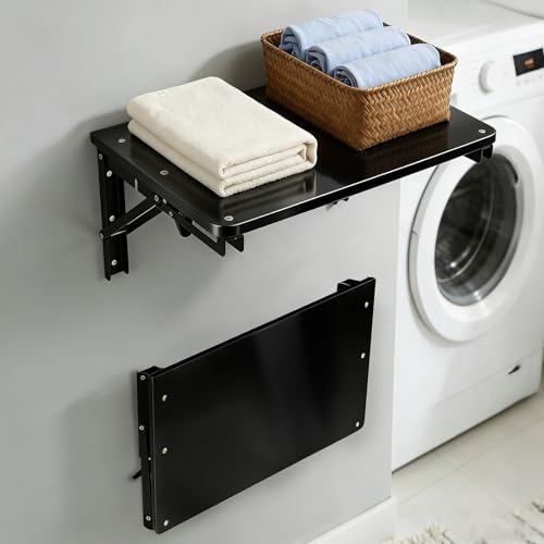 Folding Shelf Wall Mounted for Small Space | Black Wall Table for Living Room Bedroom Decor, Home Office Floating Fold Down Desk, Media Shelves with Heavy, 16.5"*11.8" - color: Black, size: 16.5"*11.8"