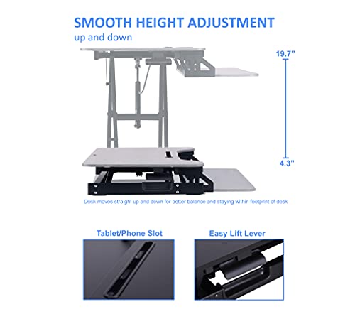 Rocelco Standing Desk Converter and Floor Mat - 31.5 Inch Sit Stand Up Dual Monitor Tabletop Riser with Tablet Mount, Height Adjustable Workstation - Deep Keyboard Tray - Gray (R VADRG-MAFM) - color: Grey, size: 31.5", style: Riser + Floor Mat