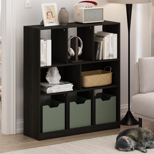Furinno DALY Book Shelf, 8-Cube Bookshelf, Horizontal Cube Storage Organizer Bookcase, 10.9 x 35.4 x 39.4, for Living Room, Bedroom, Home Office, Espresso - color: Espresso, size: Horizontal, 8-Cube
