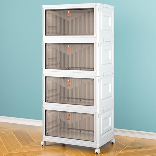 Wise Oannes Closet Organizers and storage, Storage cabinet with Wheels | Stackable Storage Bins with Wheels,Collapsible and Folds flat design to saves space, , Great for home, office, or garage