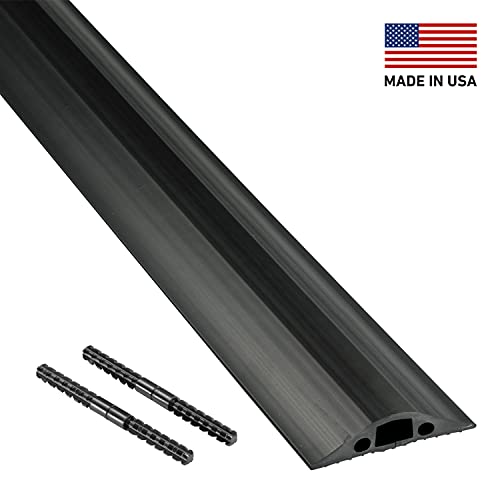 D-Line 30ft Floor Cord Cover, Made in USA Linkable Cable Protector, Hide Extension Cords, Protect Cords, Prevent Cable Trips, Cord Hider, Heavy Duty - Cord Cavity = 0.56" (W) x 0.35" (H) - Black - size: 30FT