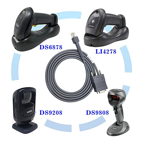 Barcode Scanner Cable RJ45 to RS232 Straight Cable for Symbol Zebra DS3578 DS9808 DS9808 DS6608 DS4208 (3M / 9FT Flatted RS232 Port) - size: 3M / 9FT Flatted RS232 Port