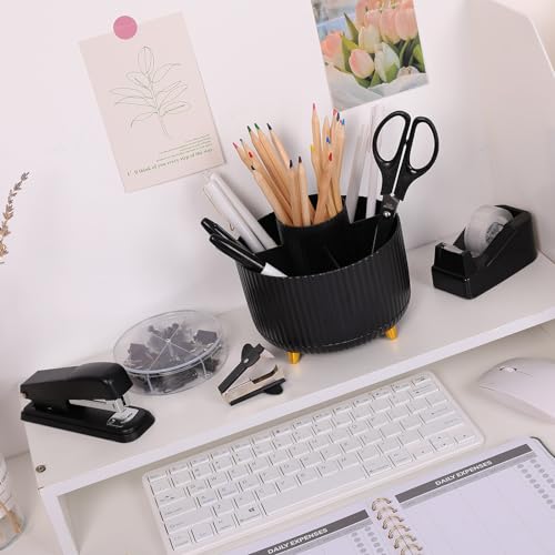 SKYDUE Black Office Supplies with Pencil Holder,Desk Accessories 11PCS | Office Desk Accessories Included Stapler with Staples, Staple Remover,Tape Dispenser, Binder Paper Clips Kit,Scissor, Pens - color: Black
