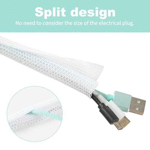 Split Wire Loom 1/4 Inch 25ft, Braided Cable Sleeve for Cable Management, Cord Protector for Pets, TV, Desk & Automotive, White - color: White, size: 1/4"-25ft