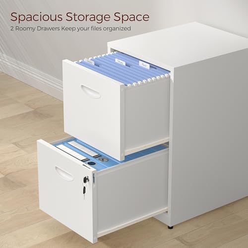 2 Drawer File Cabinet with Lock, Metal Filing Cabinet for Office | Small File Cabinets for Home Office, Under Desk Vertical File Cabinet Fit Hanging Files, Letter & A4 Documents - color: White, style: 2 Drawers-Light Duty