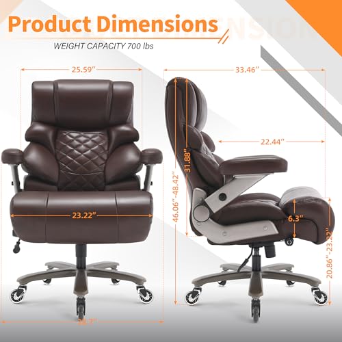 VUZI 700lbs Big and Tall Office Chair, Large Executive Leather Desk Chair - color: Brown