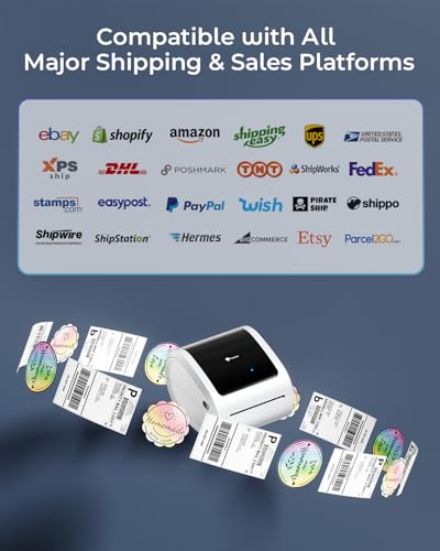 Phomemo Ethernet Thermal Label Printer, 300DPI with Built-in Paper Bin | D530Pro 4X6 Shipping Label Printer for Small Business, Home, Office, Compatible with Ethernet/Bluetooth/USB, Amazon, USPS - color: White