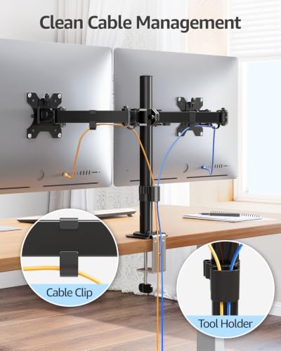 MOUNTUP Dual Monitor Desk Mount, Max 32 Inch up to 17.6lbs, Fully Adjustable Dual Monitor Arm for 2 LCD Screens, Double Monitor Stand with C-Clamp and Grommet Base - size: Dual