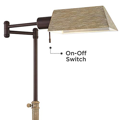 Jenson Bronze and Faux Wood Adjustable Swing Arm 54" Tall Floor Lamp - color: Bronze and Faux Wood