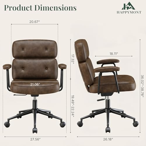 Ergonomic Leather Office Chair, High Back Executive Desk Chair | Comfy Lumbar Support, Padded Arms, Adjustable Height, 360° Swivel Rolling Computer Chairs for Home Office, Brown - color: Brown