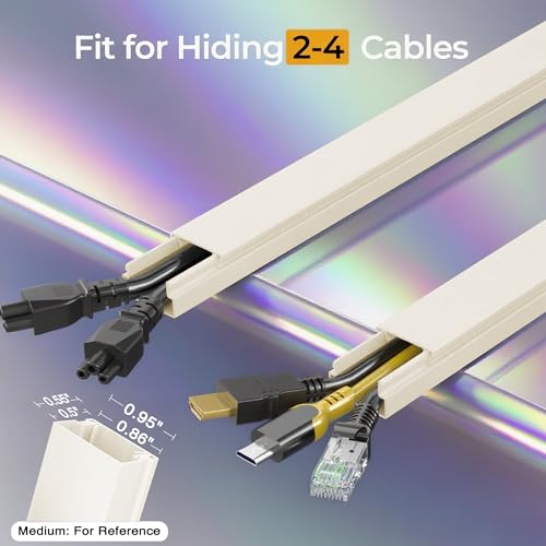 113.4in Cord Hider Kit, Cord Covers for 2-4 Wires on Wall, Self-Adhesive Cable Hider Wire Covers for Cords on Wall, Paintable Cord Hider for Walls Mount Tv, Cable Cover Raceway, W0.95 H0.55in, Beige - color: Beige, size: 113.4in L x 0.95in W x 0.55in H