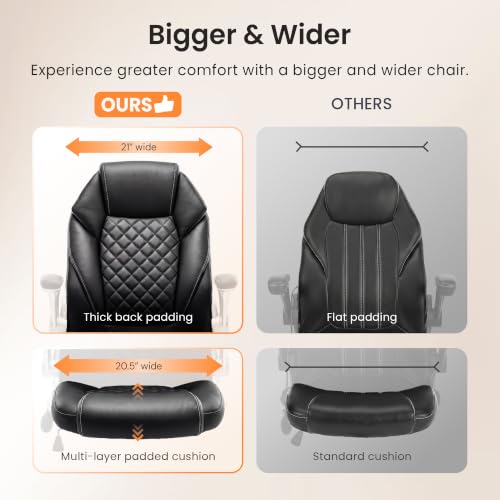 NEO CHAIR Ergonomic Office Chair, Executive Leather Chair, Lumbar Support | Executive Desk Chair with High Back, Flip-Up Arms and Wide Seat, Comfortable Gaming Chair for Home Office, Black - color: Black