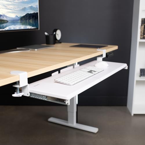 VIVO White Extra Large 34 x 11 in Under Desk Keyboard Tray, MOUNT-KB15EW | Keyboard Tray for Typing, Slide Out Platform, Extra Sturdy C-Clamp Mount System, Computer Drawer, Black Frame - color: White, size: 34 inch