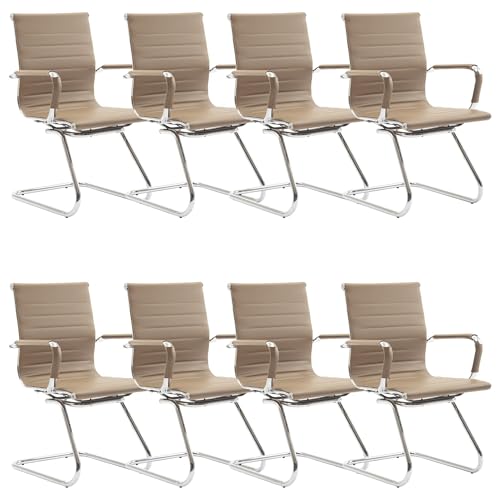 Waiting Room Chairs Set of 8, Office Desk Chair No Wheels, PU Leather Computer Chairs Mid Back Guest Chairs for School Reception Conference, Light Brown - color: Light Brown, size: 8PCS