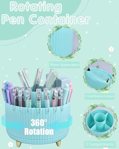 LXEVIHK Green Desk Accessories, 20Pc Office Supplies and 360°Pen Holder Desk Organizers, With Tape Dispenser, Stapler, Staple Remover, Ect, Let the Color Green Fill Your Desktop - color: Green