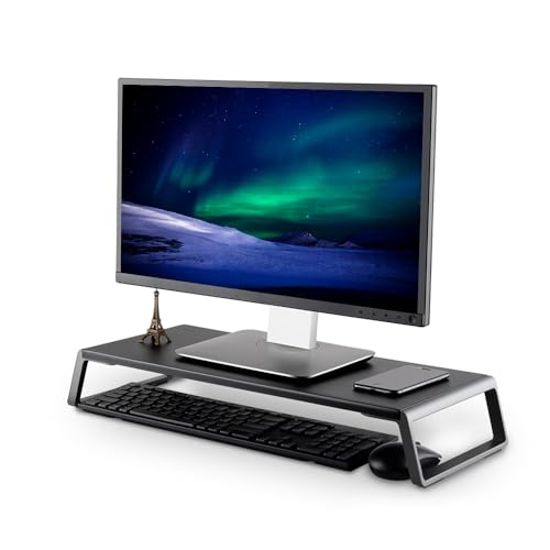Wooden Steel Monitor Stand Riser With Storage Space Supports 22lb For Laptop Computer And 27 Inch iMac With Aluminum Legs (Hickory) - color: Hickory