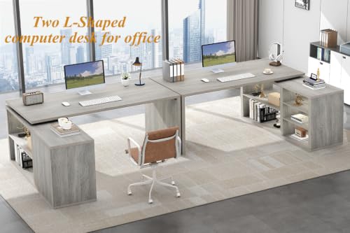 HSH L Shaped Corner Desk, Reversible Computer Desk, Light Grey, 55 Inch - color: Light Gray Oak