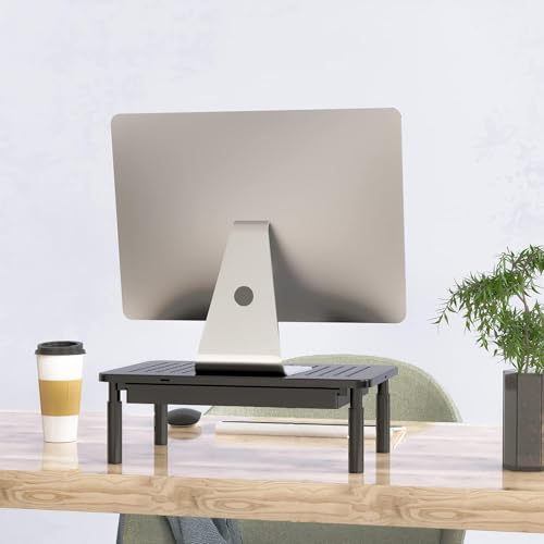 WALI Computer Monitor Stand with Storage, Desk Monitor Riser 3 Height Adjustable, Laptop Riser with Airflow Vents, Desk Organizer for Computer, Laptop, Printer, Notebook (STT003D-B), 1 Pack, Black | 3 Height Adjustable Laptop Monitor Riser with Airflow Ve