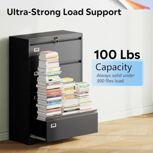 DEVAISE 4 Drawer File Cabinet with Lock, Fits Letter/A4/Legal/F4 Size - color: Black, size: 4 Drawer