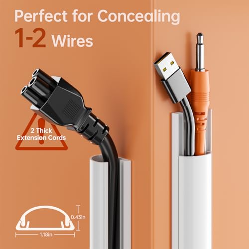 Delamu 42.5in Self Adhesive Cord Hider Wall, Cord Cover, White 1.18"×0.43" - color: White, size: 42.5in L X 1.18in W X 0.43in H
