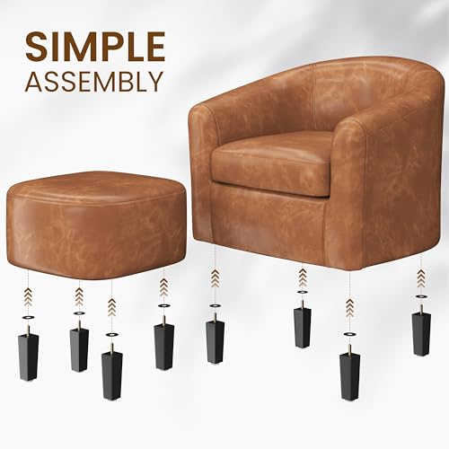 Yaheetech Accent Chairs with Ottoman, Faux Leather Barrel Chairs, Brown - color: Brown, size: Chair:25.5x 27.5 x 28''H Ottoman:18x 18.7x 15.7''H