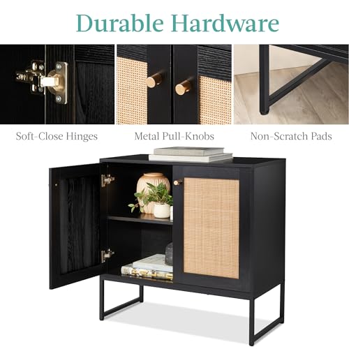 Best Choice Products 2-Door Rattan Storage Cabinet, Accent Furniture, Multifunctional Cupboard for Living Room, Hallway, Kitchen, Sideboard, Buffet Table w/Non-Scratch Foot Pads - Black - color: Rattan, Black